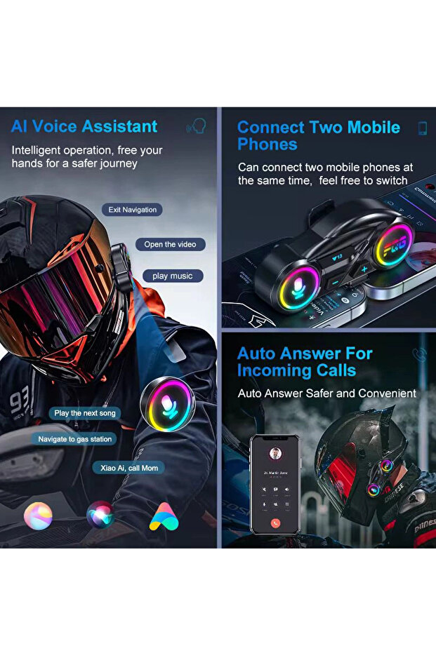 Y13 Motor Kask Kulaklık Rgb Modlu Radyolu Motosiklet Kulaklık 5-3 Bluetooth Intercom